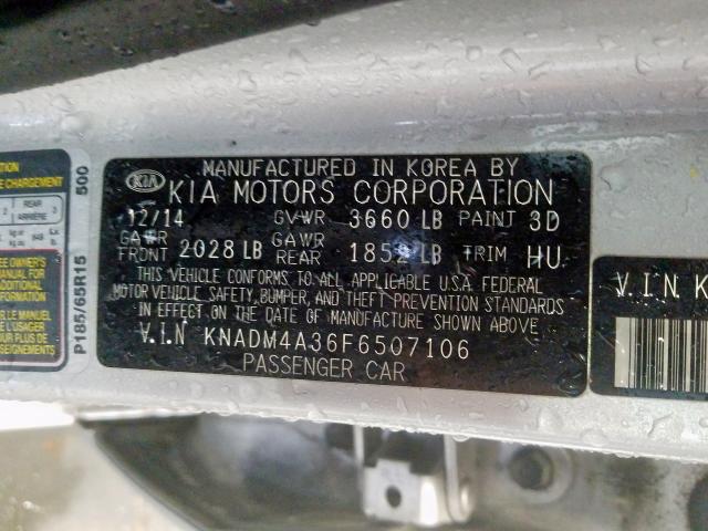 Photo 9 VIN: KNADM4A36F6507106 - KIA RIO LX 