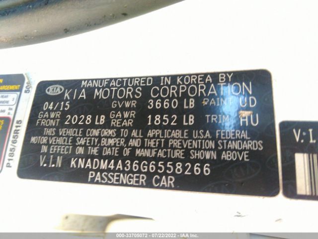 Photo 8 VIN: KNADM4A36G6558266 - KIA RIO 