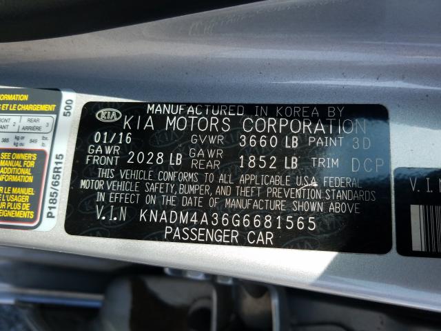 Photo 9 VIN: KNADM4A36G6681565 - KIA RIO LX 