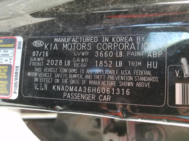 Photo 9 VIN: KNADM4A36H6061316 - KIA RIO LX 