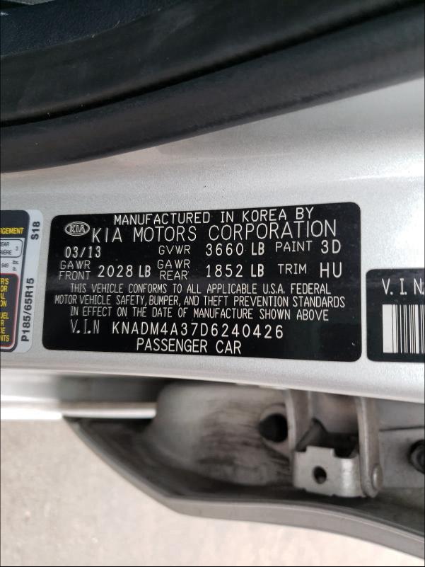 Photo 9 VIN: KNADM4A37D6240426 - KIA RIO LX 