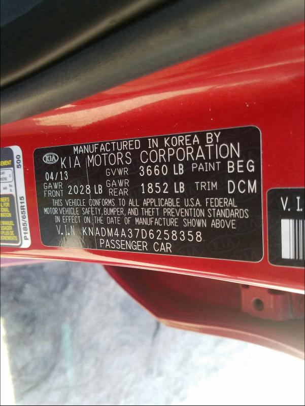 Photo 9 VIN: KNADM4A37D6258358 - KIA RIO LX 