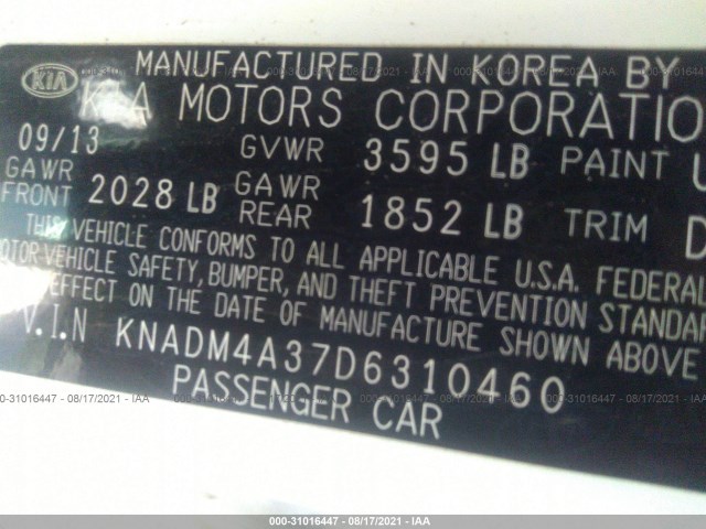 Photo 8 VIN: KNADM4A37D6310460 - KIA RIO 