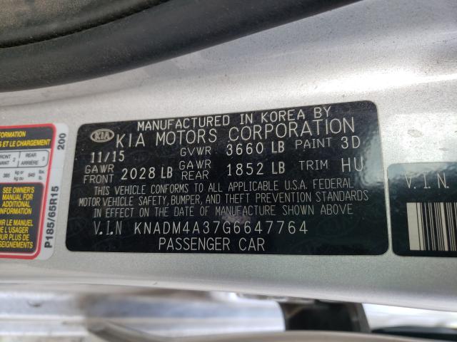 Photo 9 VIN: KNADM4A37G6647764 - KIA RIO LX 