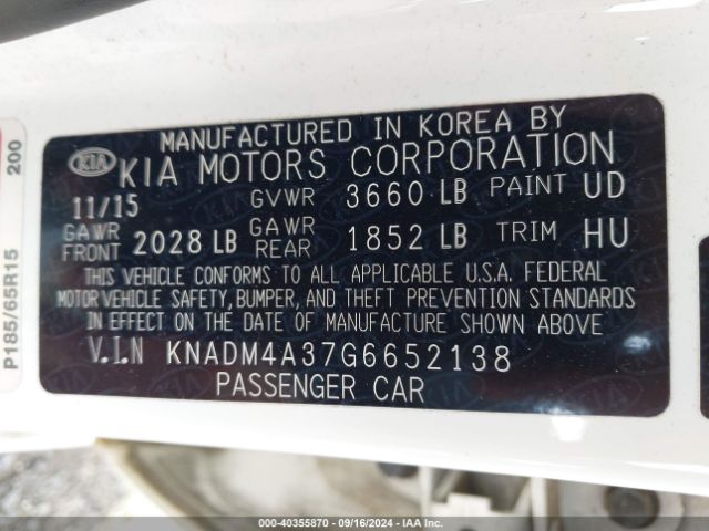 Photo 8 VIN: KNADM4A37G6652138 - KIA RIO 