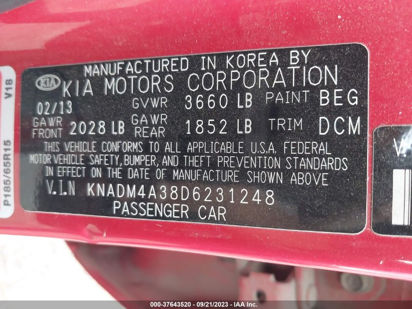 Photo 8 VIN: KNADM4A38D6231248 - KIA RIO 