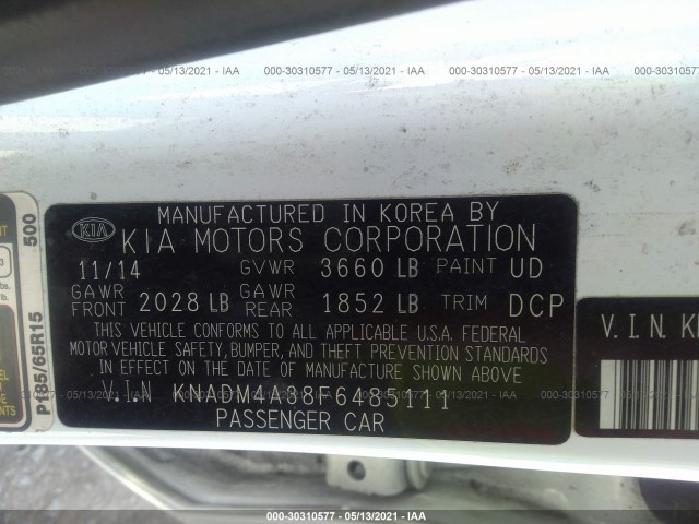 Photo 8 VIN: KNADM4A38F6485111 - KIA RIO 