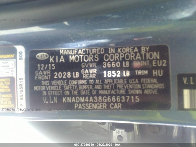 Photo 8 VIN: KNADM4A38G6663715 - KIA RIO 