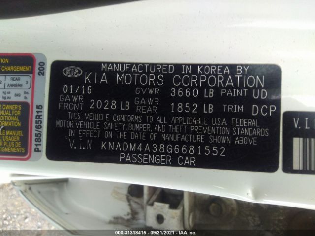 Photo 8 VIN: KNADM4A38G6681552 - KIA RIO 