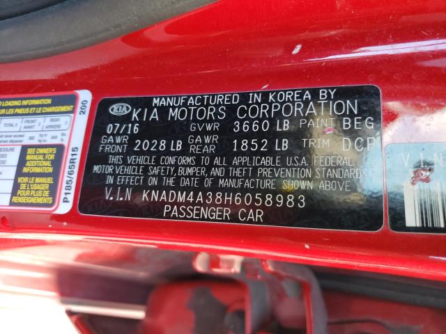 Photo 9 VIN: KNADM4A38H6058983 - KIA RIO LX 