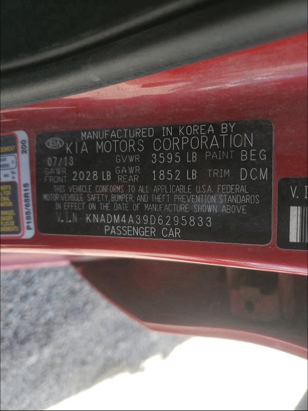 Photo 9 VIN: KNADM4A39D6295833 - KIA RIO LX 