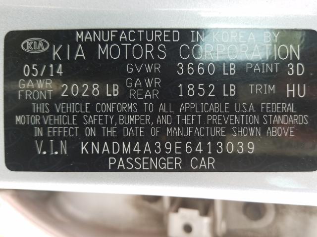 Photo 9 VIN: KNADM4A39E6413039 - KIA RIO LX 