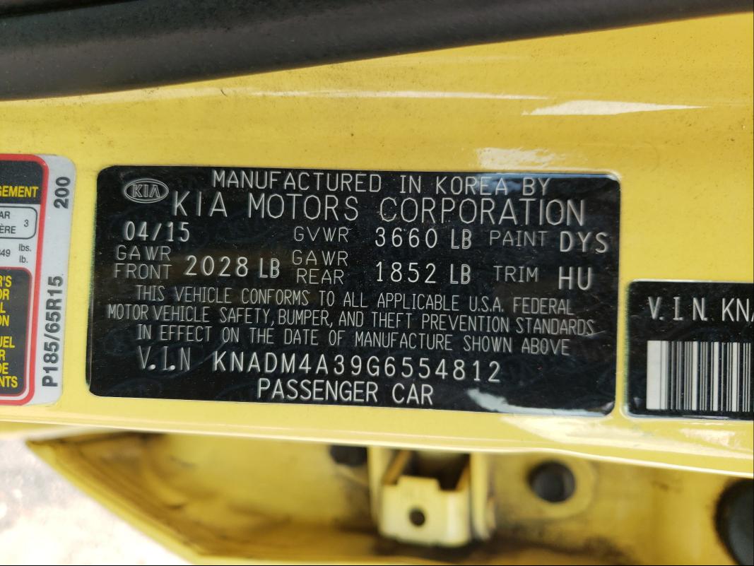 Photo 9 VIN: KNADM4A39G6554812 - KIA RIO LX 