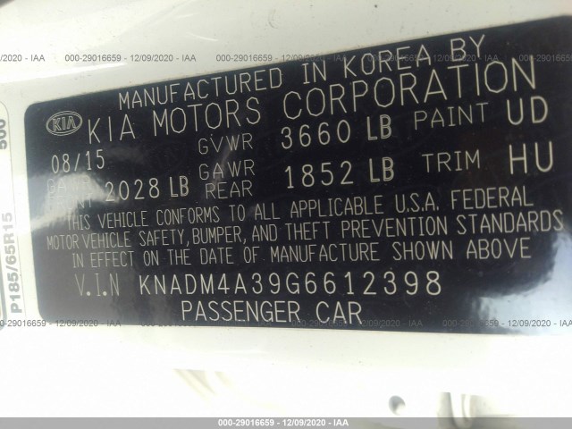 Photo 8 VIN: KNADM4A39G6612398 - KIA RIO 