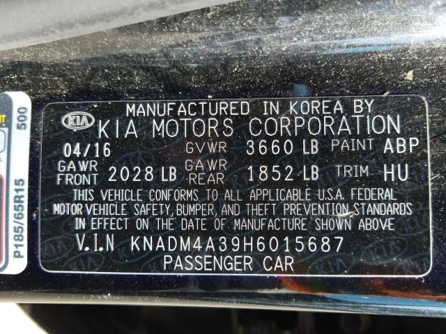 Photo 9 VIN: KNADM4A39H6015687 - KIA RIO LX 