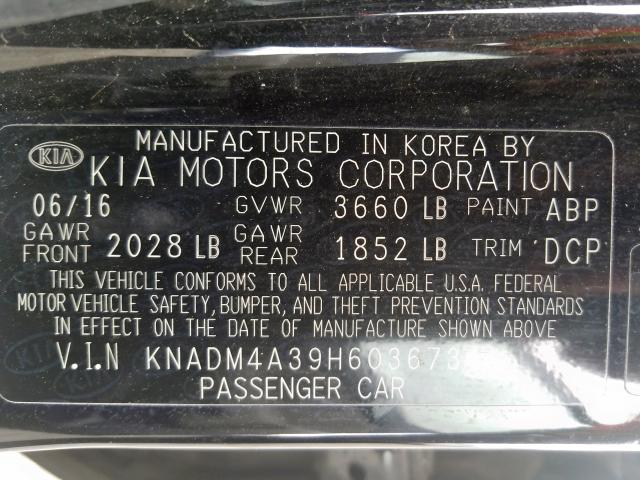 Photo 9 VIN: KNADM4A39H6036734 - KIA RIO LX 