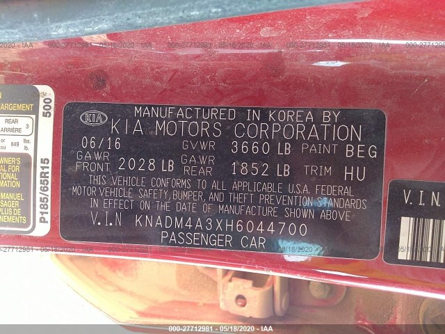 Photo 8 VIN: KNADM4A3XH6044700 - KIA RIO 