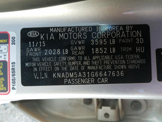 Photo 9 VIN: KNADM5A31G6647636 - KIA RIO LX 