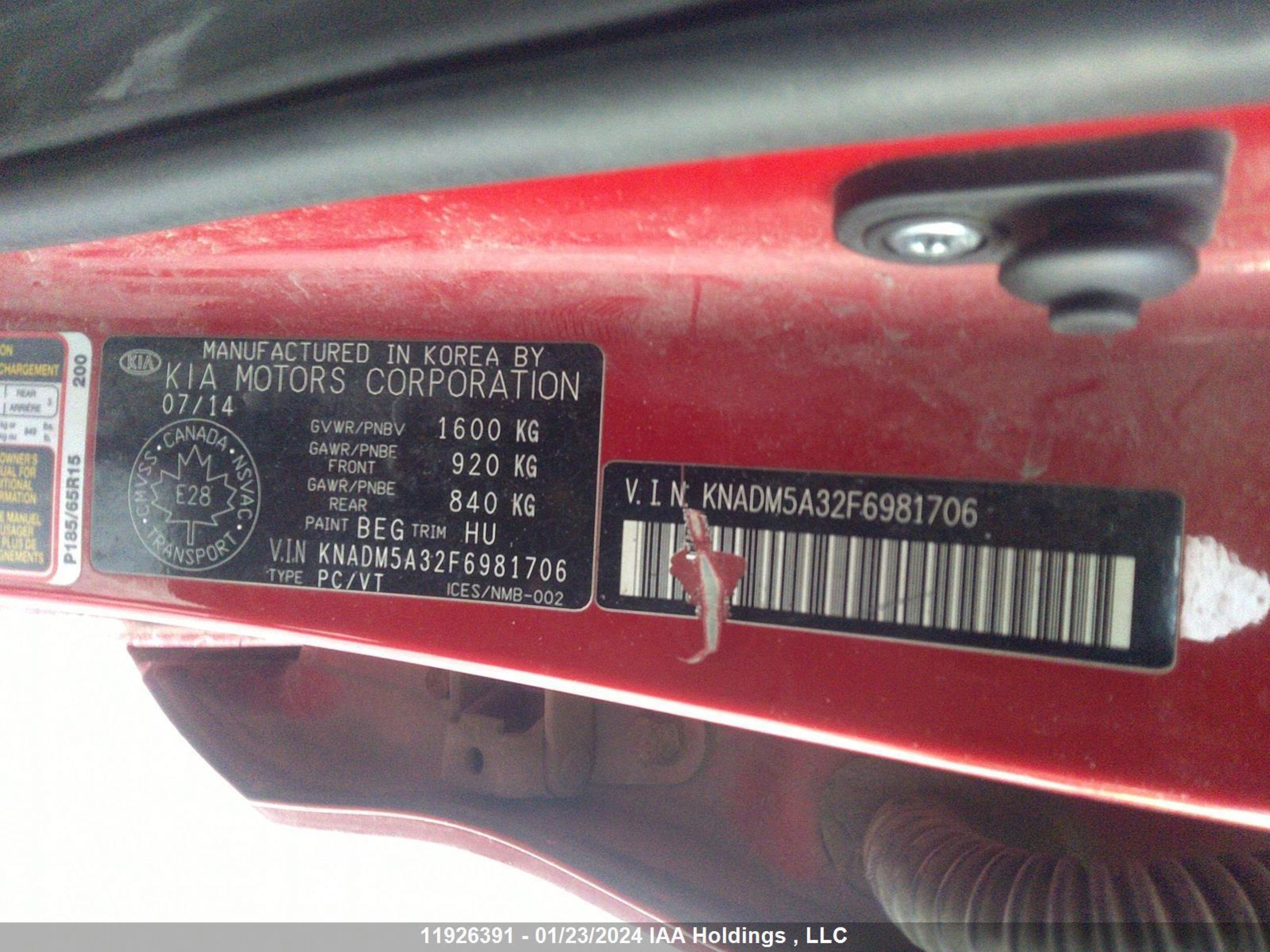 Photo 8 VIN: KNADM5A32F6981706 - KIA RIO 