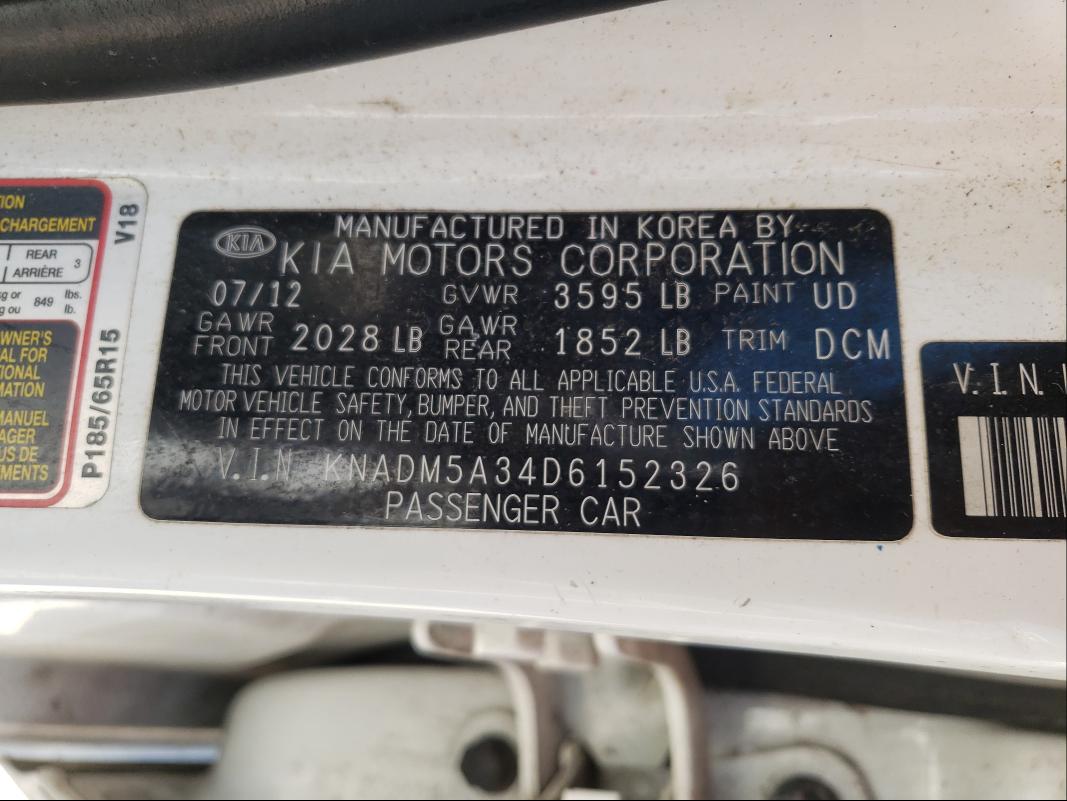 Photo 9 VIN: KNADM5A34D6152326 - KIA RIO LX 