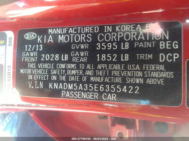 Photo 8 VIN: KNADM5A35E6355422 - KIA RIO 