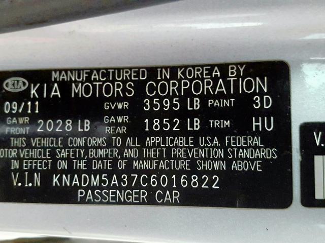 Photo 9 VIN: KNADM5A37C6016822 - KIA RIO LX 