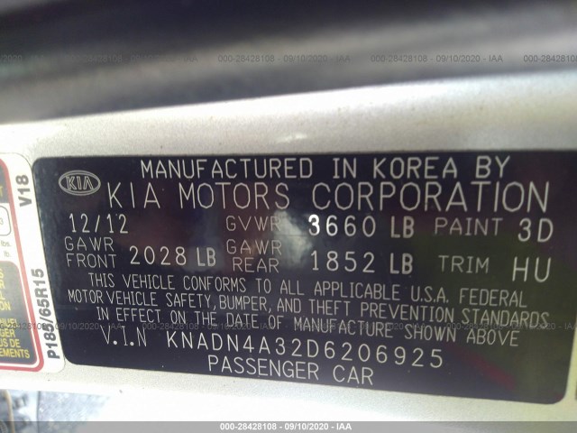 Photo 8 VIN: KNADN4A32D6206925 - KIA RIO 