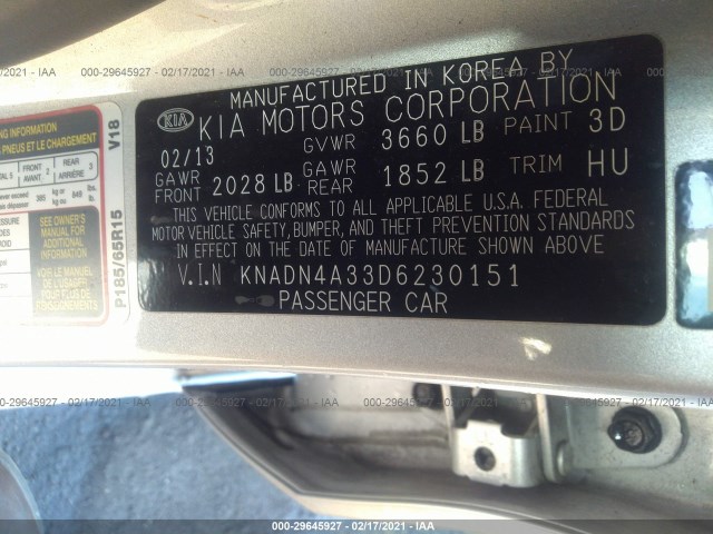 Photo 8 VIN: KNADN4A33D6230151 - KIA RIO EX 