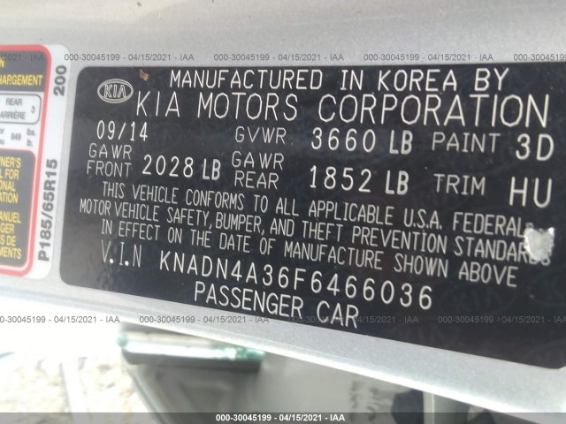 Photo 8 VIN: KNADN4A36F6466036 - KIA RIO 