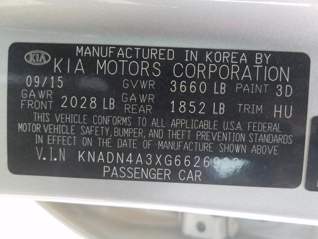 Photo 9 VIN: KNADN4A3XG6626923 - KIA RIO EX 