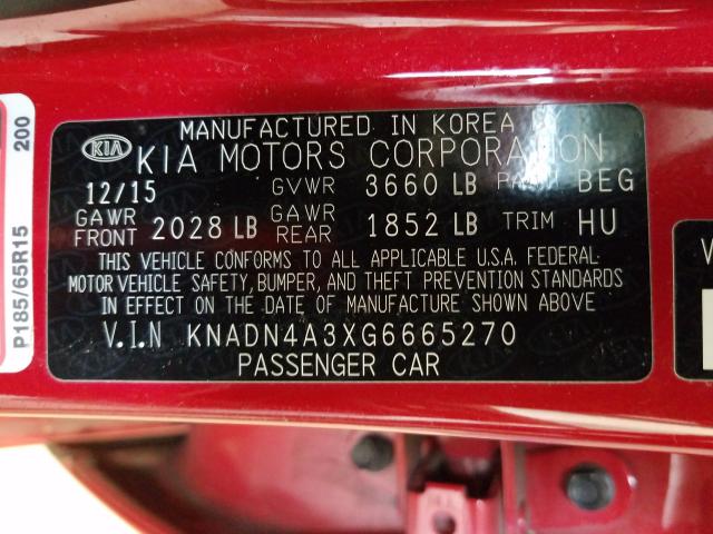 Photo 9 VIN: KNADN4A3XG6665270 - KIA RIO EX 