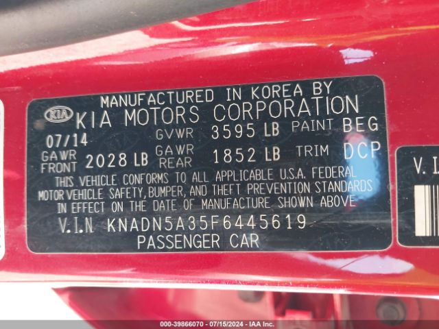 Photo 8 VIN: KNADN5A35F6445619 - KIA RIO 