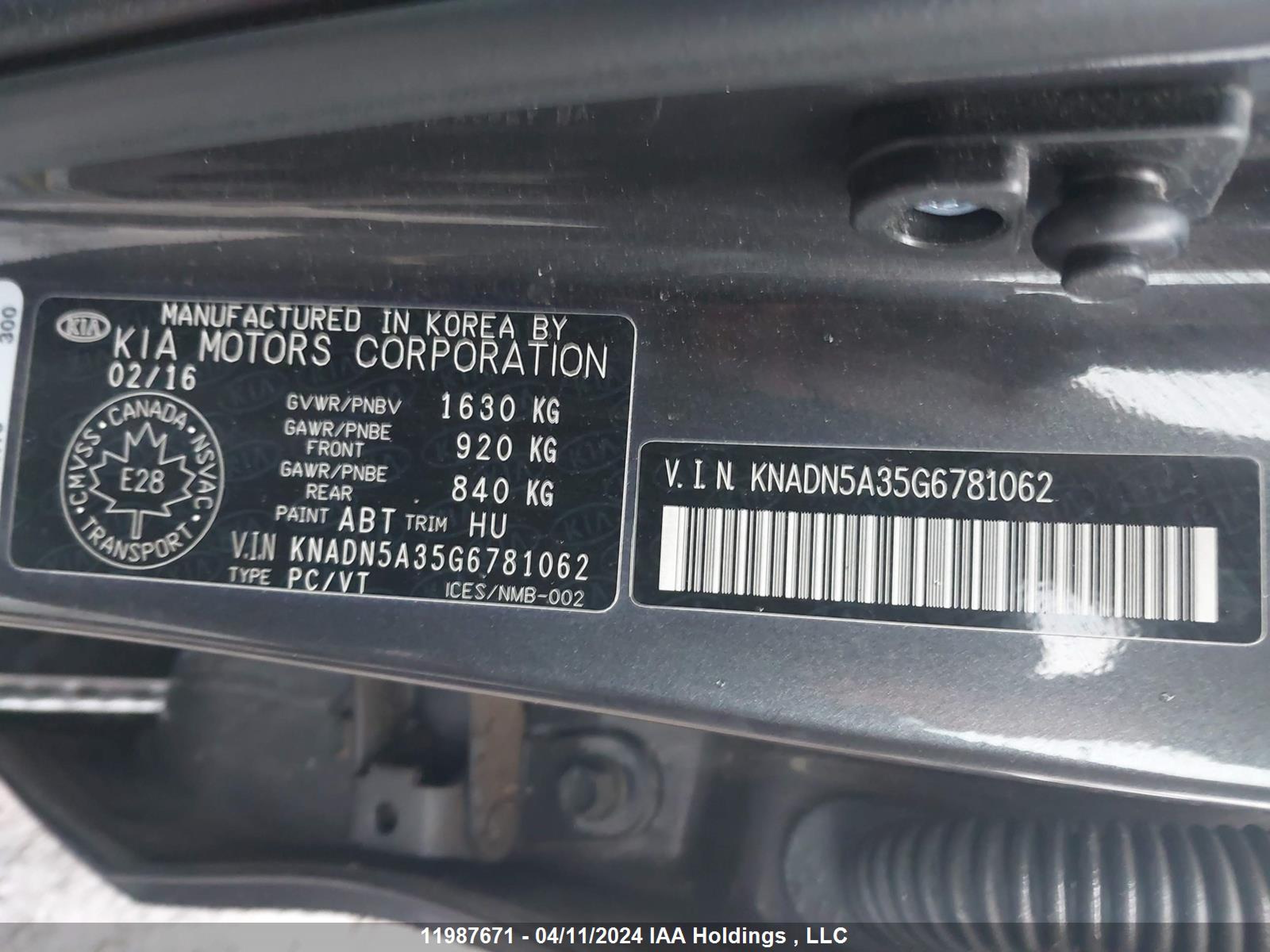 Photo 8 VIN: KNADN5A35G6781062 - KIA RIO 