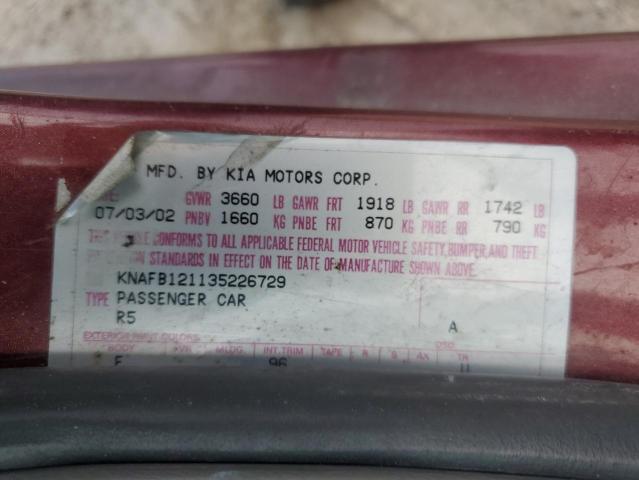 Photo 11 VIN: KNAFB121135226729 - KIA SPECTRA 