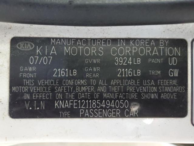 Photo 11 VIN: KNAFE121185494050 - KIA SPECTRA EX 