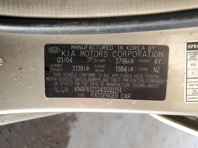 Photo 12 VIN: KNAFE121245031151 - KIA SPECTRA 