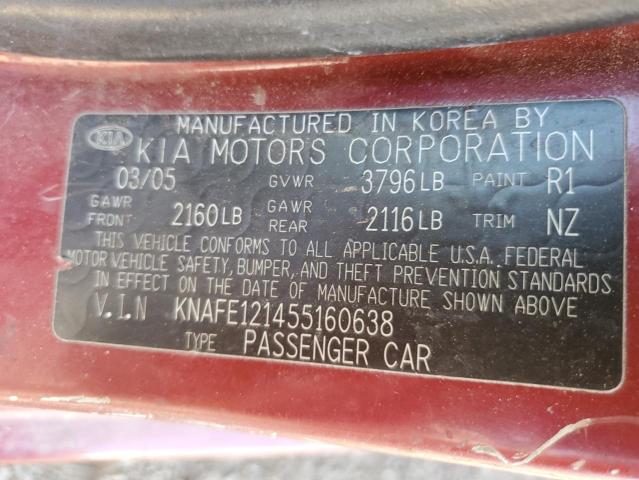 Photo 11 VIN: KNAFE121455160638 - KIA SPECTRA LX 