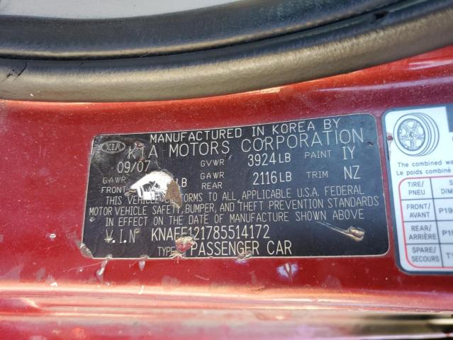 Photo 12 VIN: KNAFE121785514172 - KIA SPECTRA 