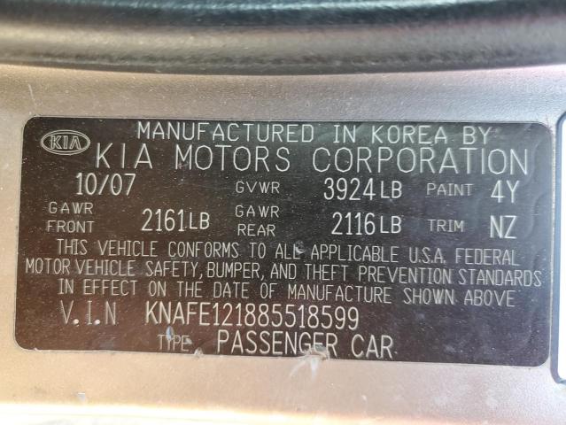 Photo 12 VIN: KNAFE121885518599 - KIA SPECTRA EX 