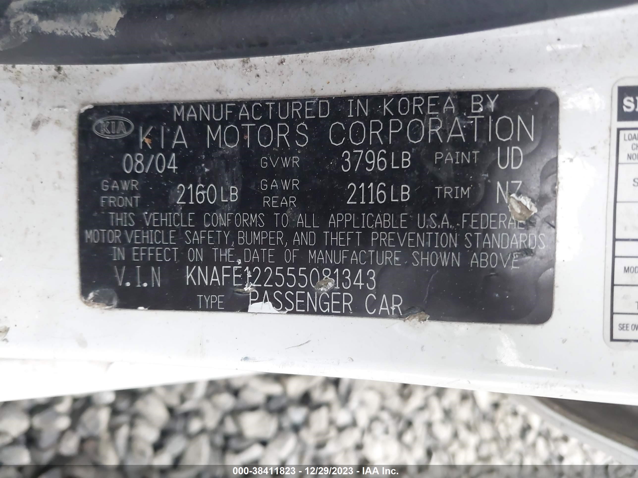 Photo 8 VIN: KNAFE122555081343 - KIA SPECTRA 