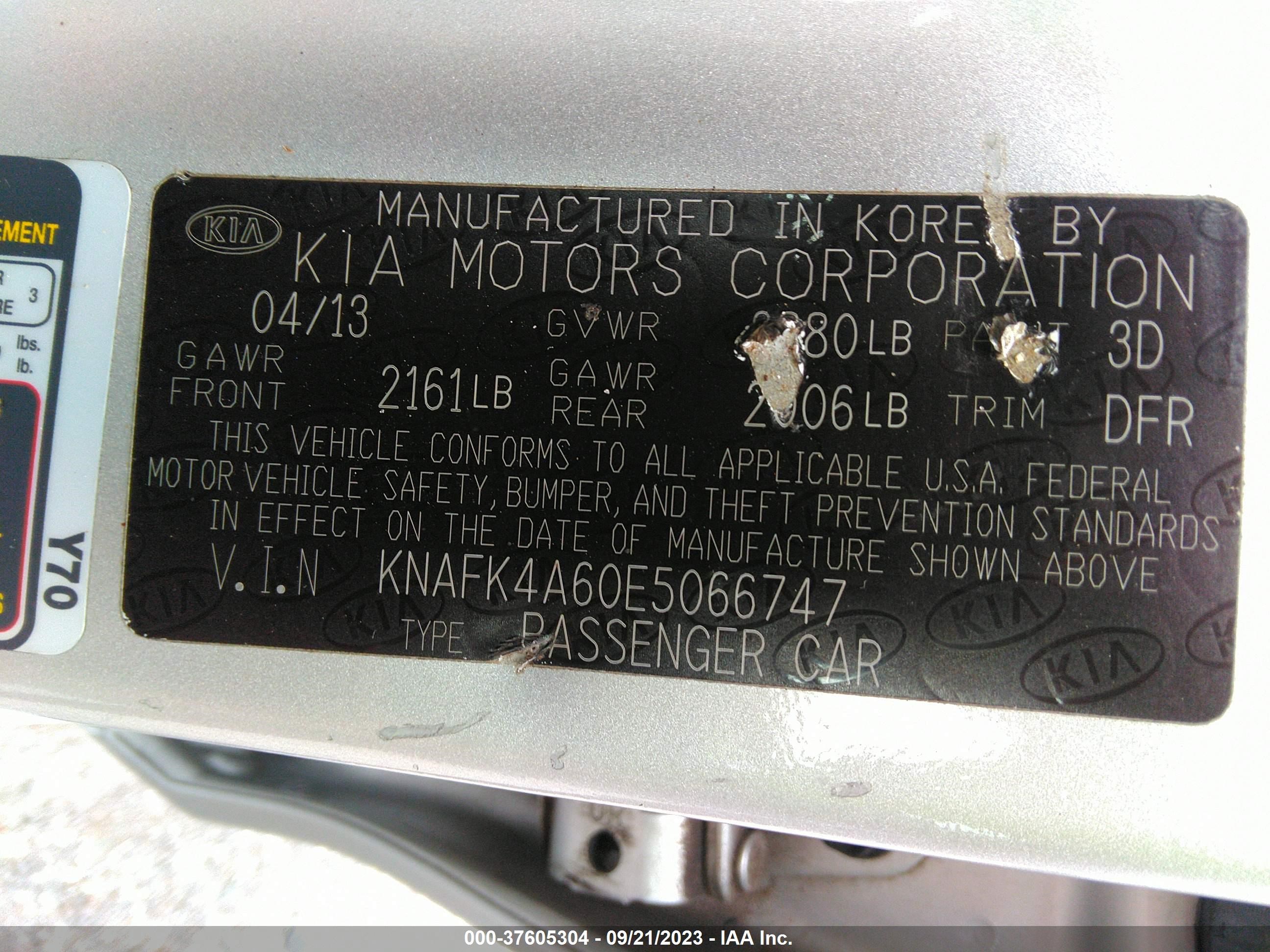 Photo 8 VIN: KNAFK4A60E5066747 - KIA FORTE 