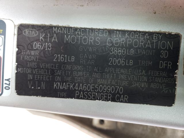 Photo 9 VIN: KNAFK4A60E5099070 - KIA FORTE LX 