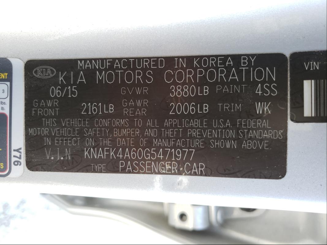 Photo 9 VIN: KNAFK4A60G5471977 - KIA FORTE LX 