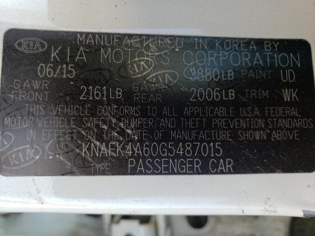 Photo 9 VIN: KNAFK4A60G5487015 - KIA FORTE LX 