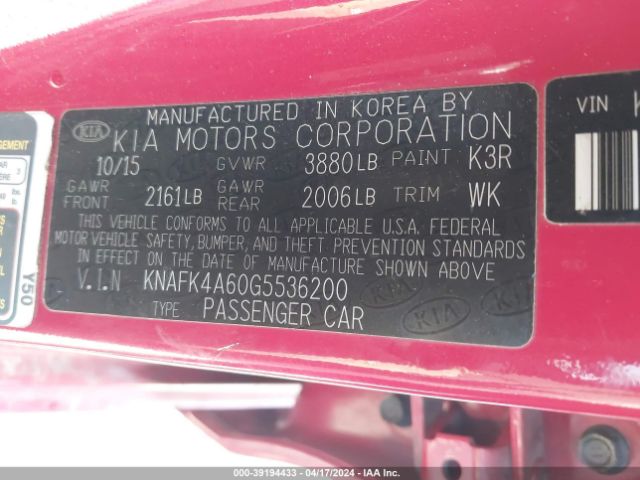 Photo 8 VIN: KNAFK4A60G5536200 - KIA FORTE 