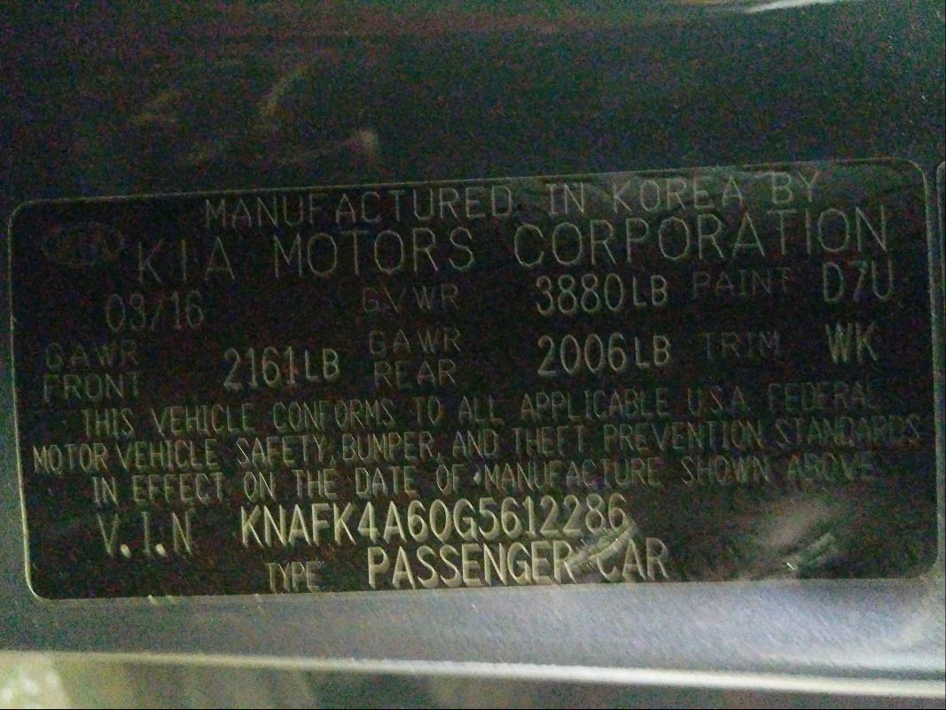 Photo 9 VIN: KNAFK4A60G5612286 - KIA FORTE LX 