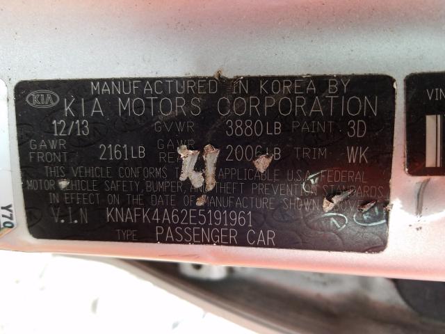 Photo 9 VIN: KNAFK4A62E5191961 - KIA FORTE LX 