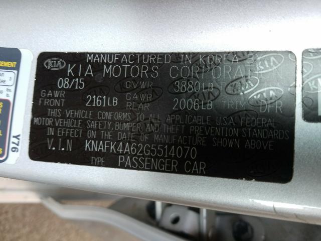 Photo 9 VIN: KNAFK4A62G5514070 - KIA FORTE LX 