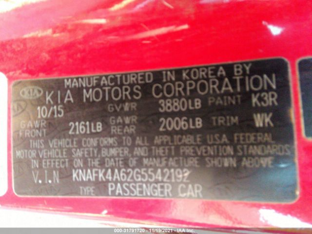 Photo 8 VIN: KNAFK4A62G5542192 - KIA FORTE 