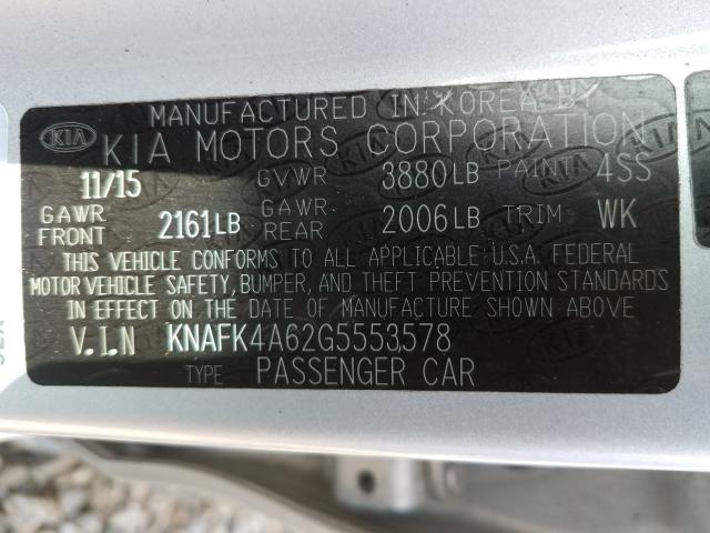 Photo 9 VIN: KNAFK4A62G5553578 - KIA FORTE LX 